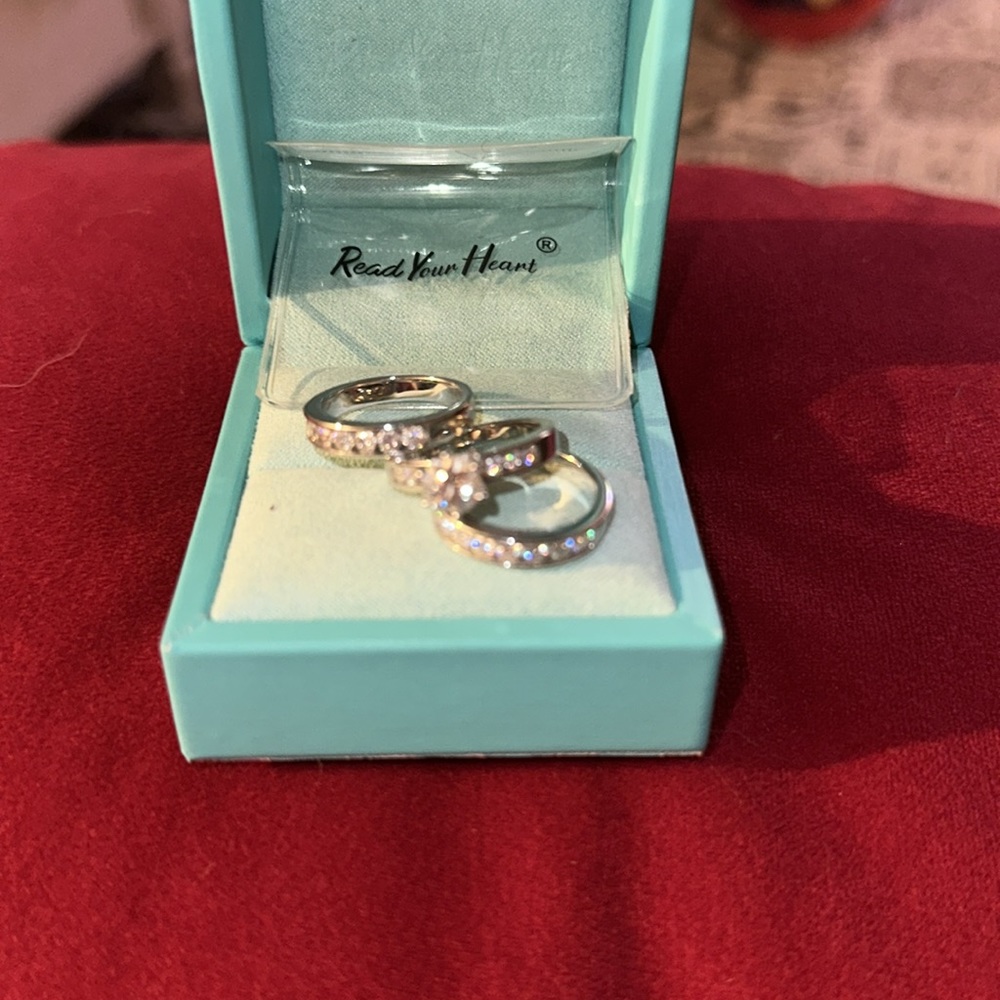 Round Cut Moissanite Channel Set Engagement Ring and Wedding Bands